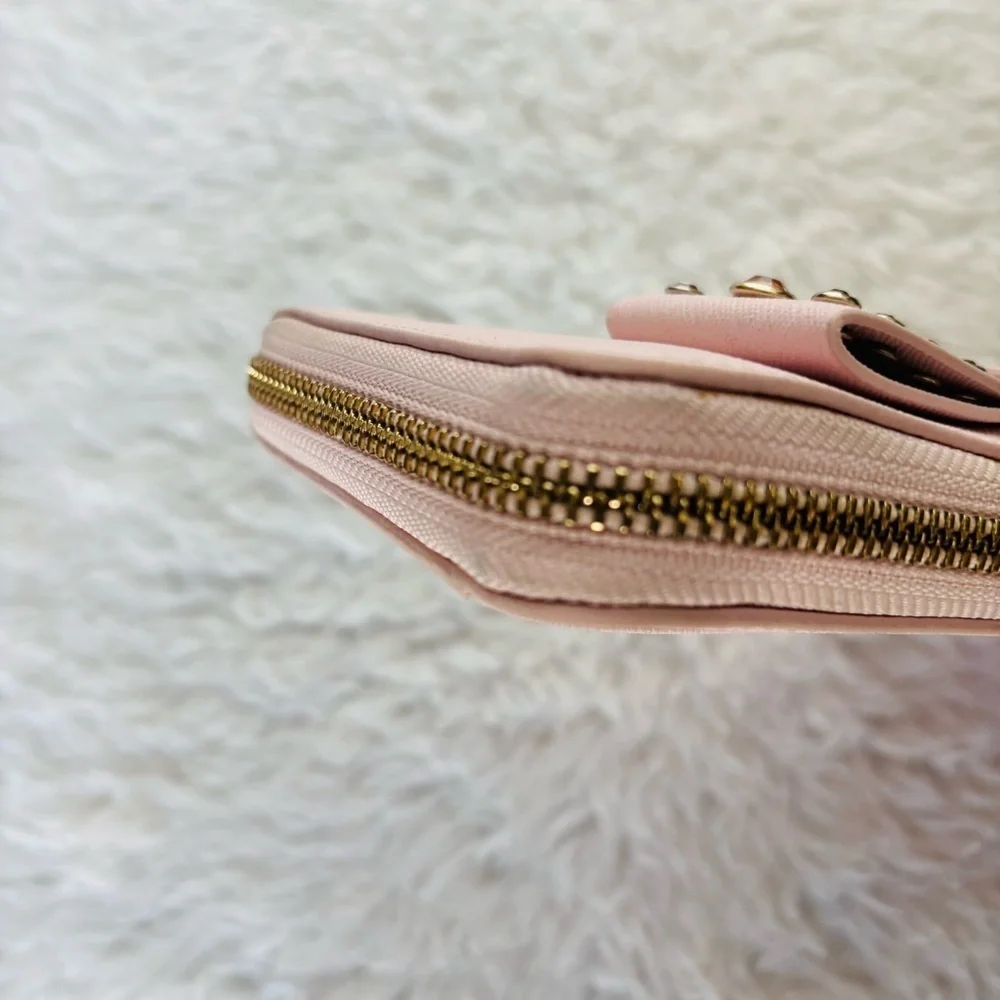 Kate Spade Pink Leather w/ Bow w/ Rhinestone zip around Long Wallet